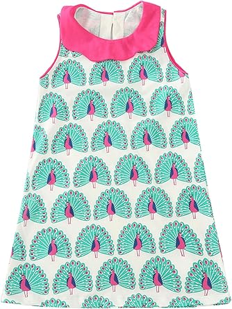 HILEELANG Little Girls Cotton Dress Sleeveless Casual Summer Sundress Flower Printed Jumper Skirt