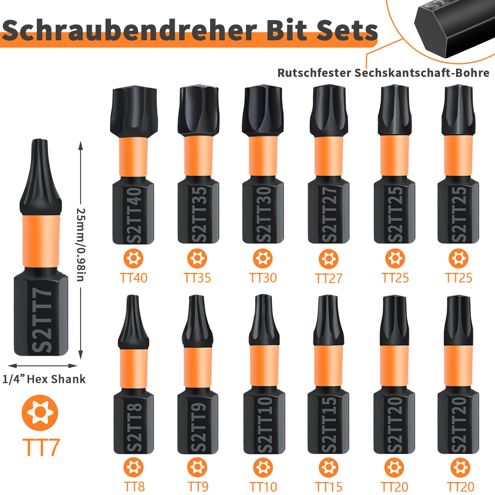 13pcs Tournevis Torx Set,1/4"Embout Visseuse Long Avec Manche