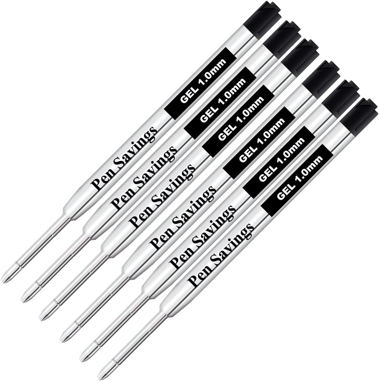 6 Pack, Pen Savings Gel Pen Refills Compatible with Parker Ballpoint Pens, 1.0mm Bold Point, Smooth Writing Broad Line, Frictionless Flow (Bulk Packed) (Black)