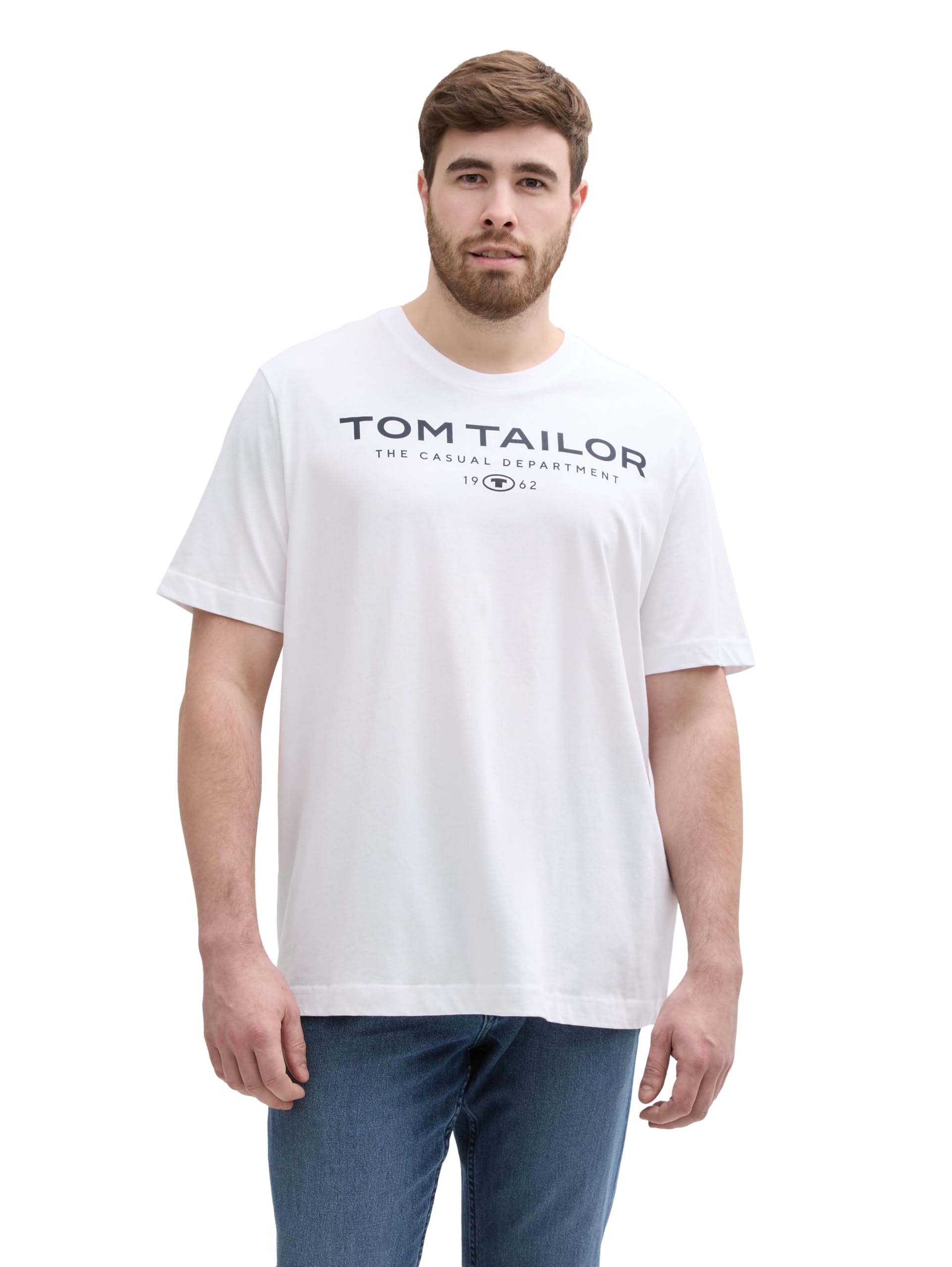 TOM TAILOR Men's Plus Size Cotton T-Shirt with Logo Print