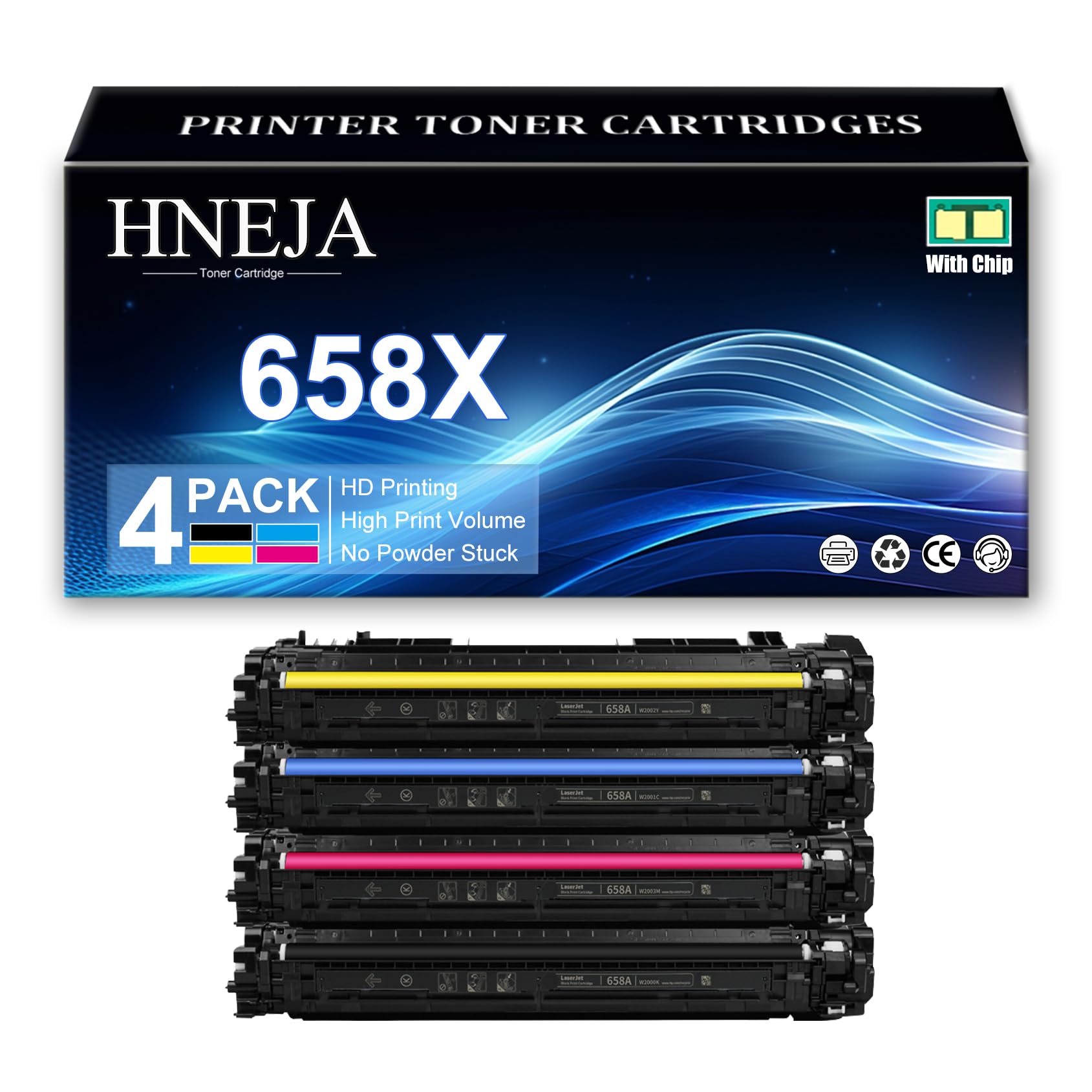 HNEJA 658X Black Yellow Cyan Magenta High Yield Toner Cartridge for HP M751dn M751n Printer, Compatible W2000X W2001X W2002X W2003X Toner Cartridges Replacement,4 Colors-1 Pack