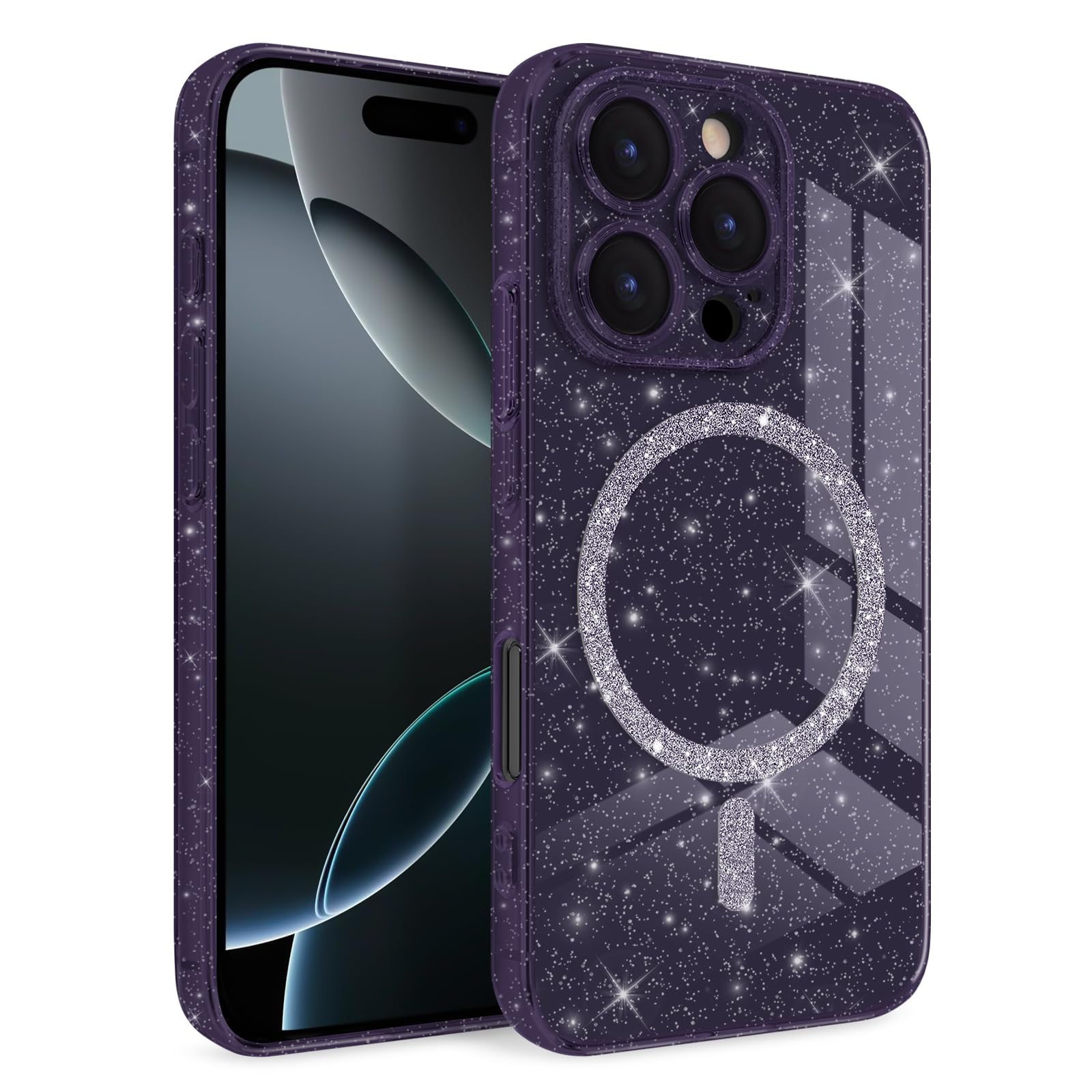 Newseego For IPhone 16 Pro Magnetic Case, Luxury Sparkle Bling Glitter Clear Case For Women Girls Men Full Body Drop Protection Bumper Shockproof Cover For IPhone 16 Pro-Pink - View #4