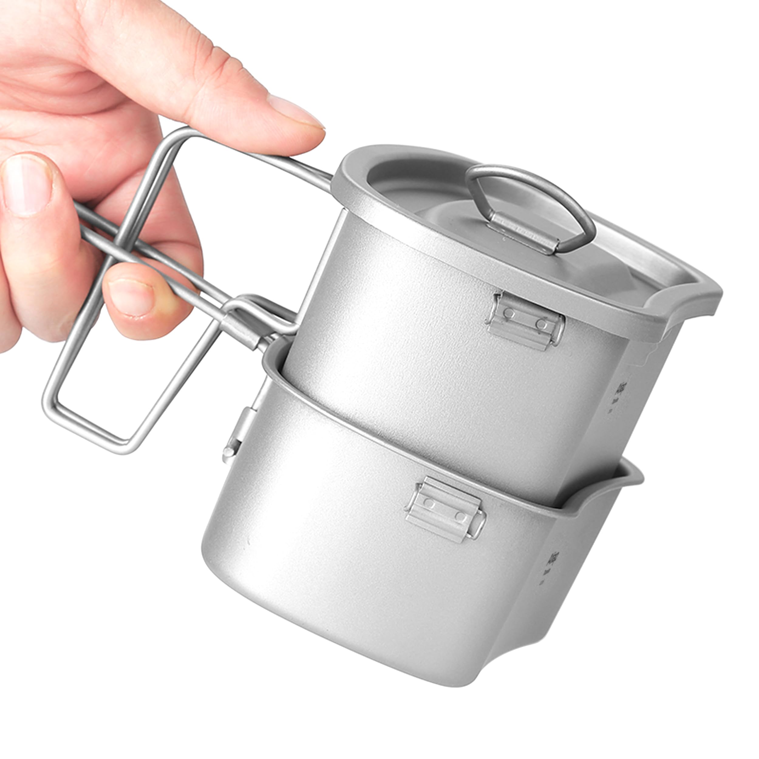 Titanium Canteen zestaw bałaganu z dzbankiem na butelkę wody, ultralekki przenośny garnek 1100 ml z kubkami 750 ml i 400 ml do układania w stos na świeżym powietrzu kemping piesze wycieczki