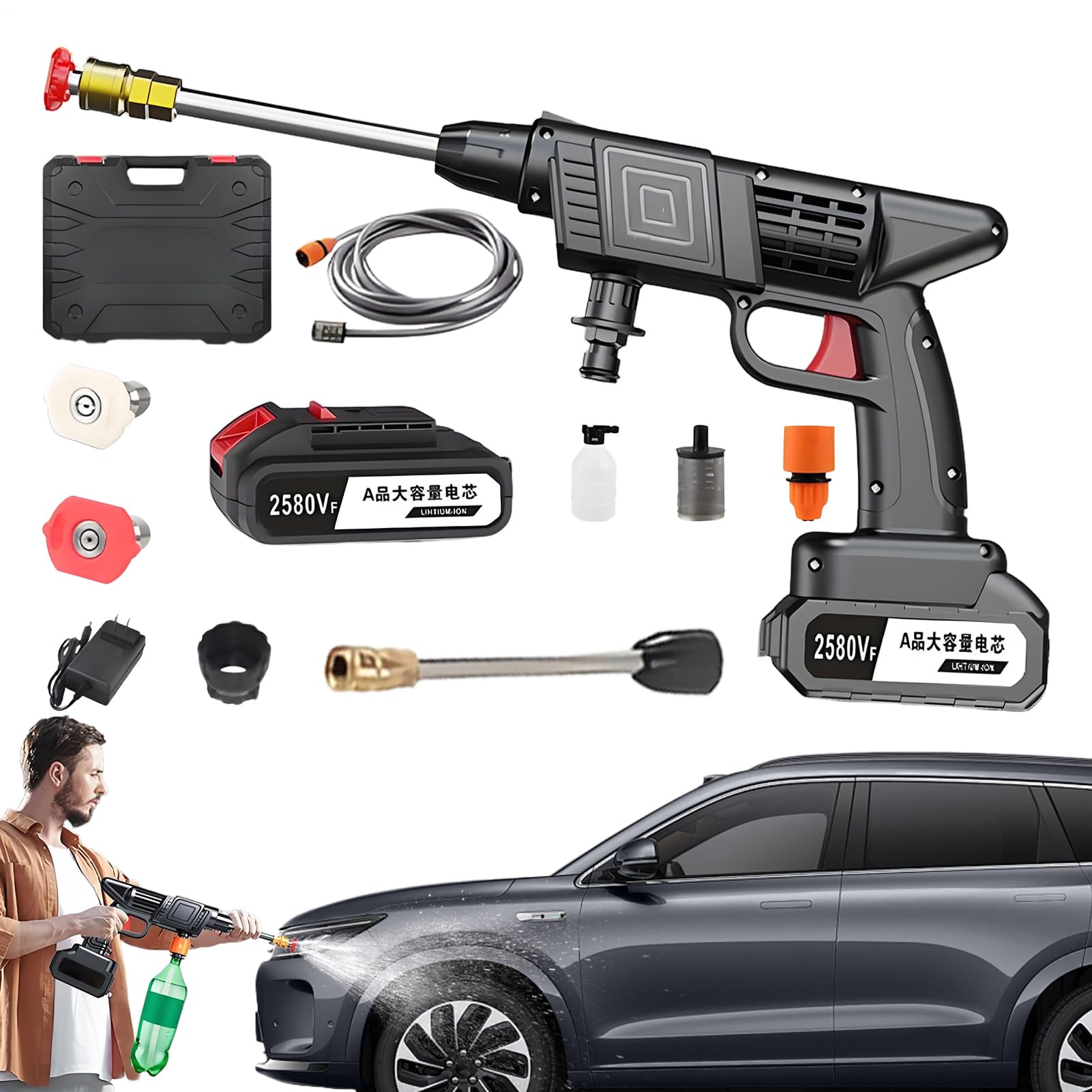 Lavapressione Senza Fili Idropulitrice Portatile E Maneggevole | Attrezzo di Pulizia con Getto Regolabile e per Casa, Esterno, Prato, Giardino, Auto, Giardinaggio, Irrigazione, Cortile