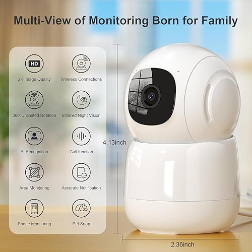 Miniatura 9 de Linkthai Cámara de seguridad para interiores, cámara de perro 2K para mascotas con aplicación de teléfono, cámara de monitor de bebé con detección