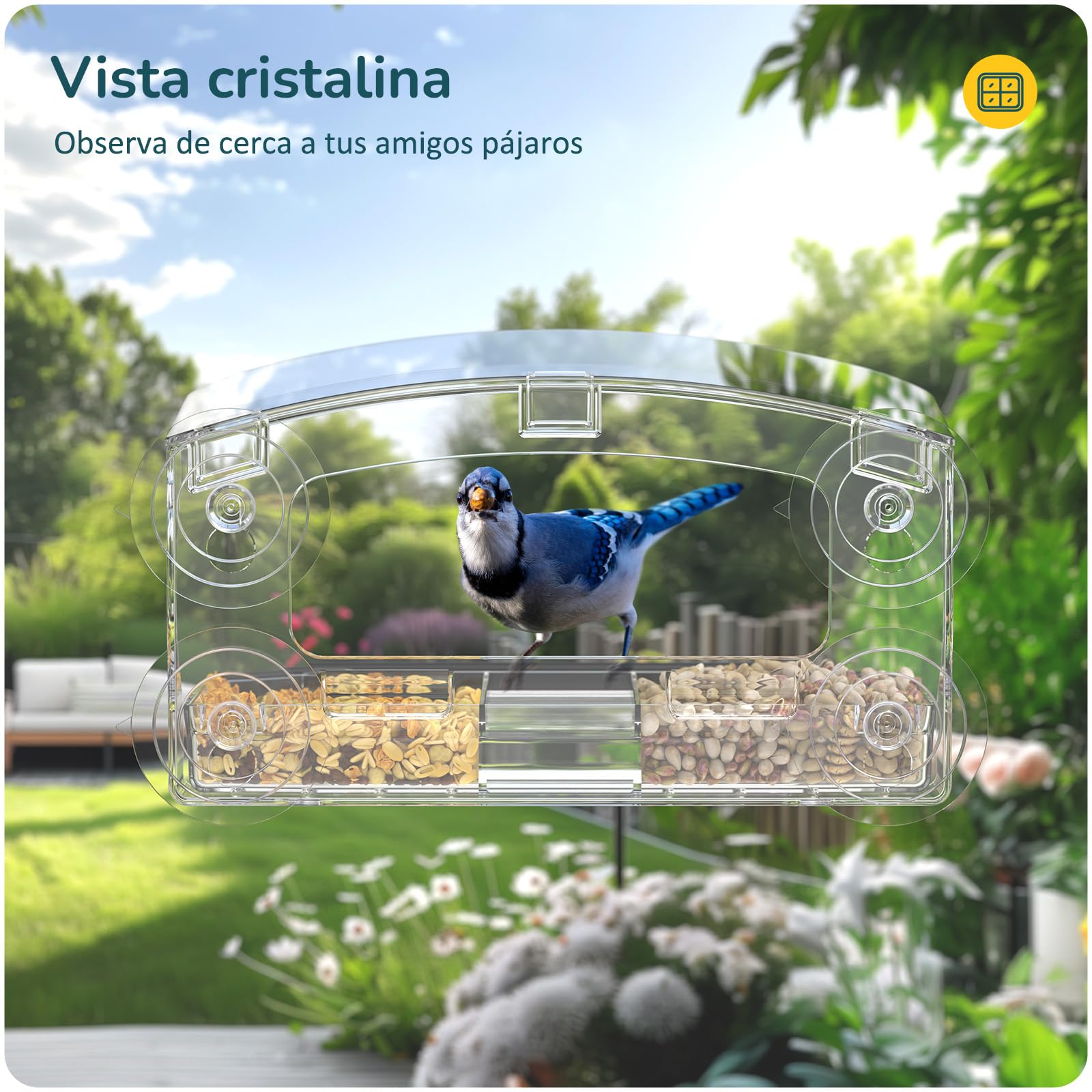 MrCrafts Comedero para Pájaros de Ventana Grande, 26x14x5.5 cm - Window Bird Feeder - Comedero Transparente para Ventana de Exterior para Aves Silvestres - Regalo Original — view 2