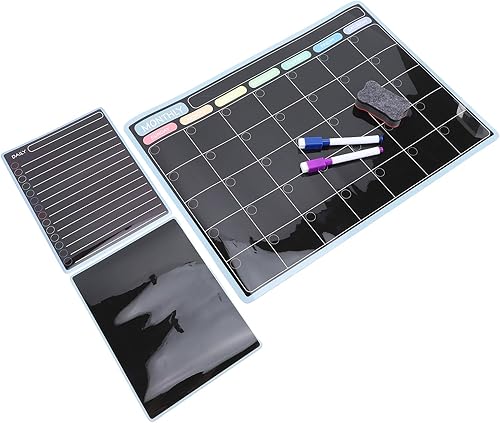 3 in 1 Magnetic Dry Erase Board Planner Set, with 8 Color Markers, Eraser, for Fridge