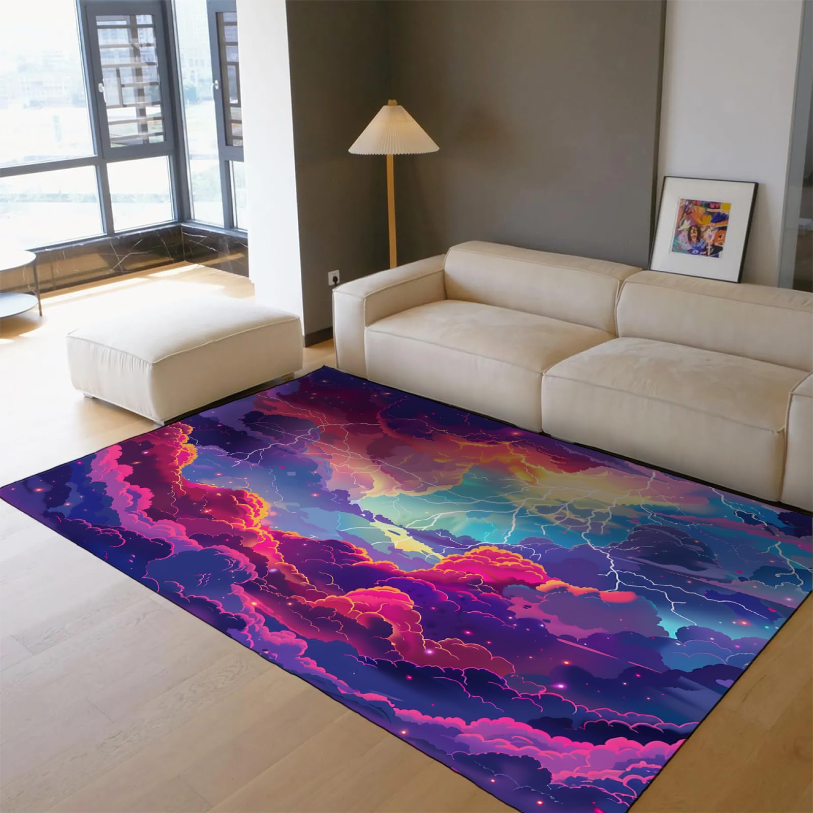 Dywaniki z kolorowymi chmurami, estetyczne dywany z kreskówki, mata do salonu, sypialni, biura, prostokątny, antypoślizgowy chodnik do pokoju zabaw, 140 x 200 cm