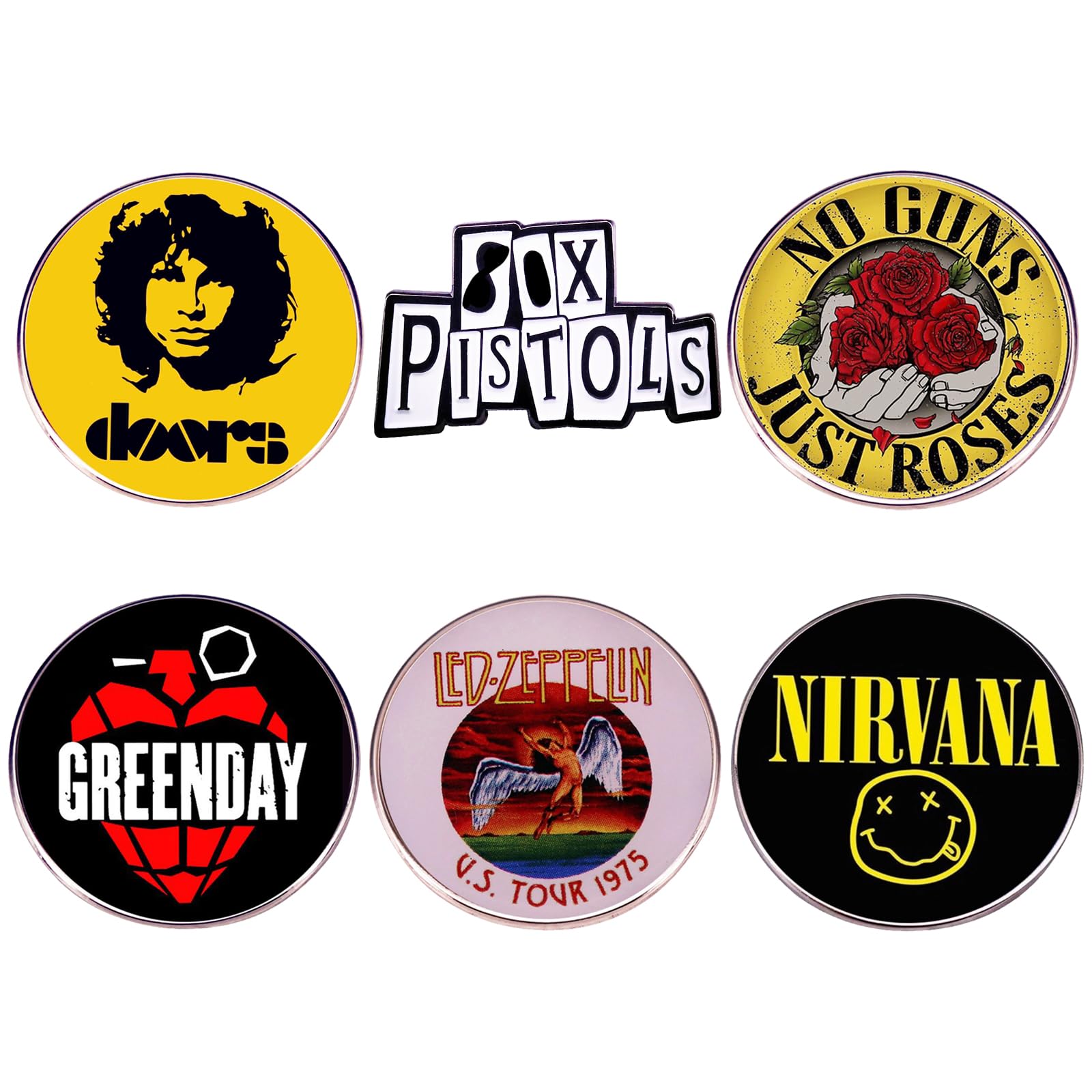 TYXHXTF Lot de 6 Rock Broche, Épingles à Dos en Émail, Punk Émail Broches, Broche Pin, Boutons à Épingle, pour Femme Homme pour Vêtements, Sac à Dos