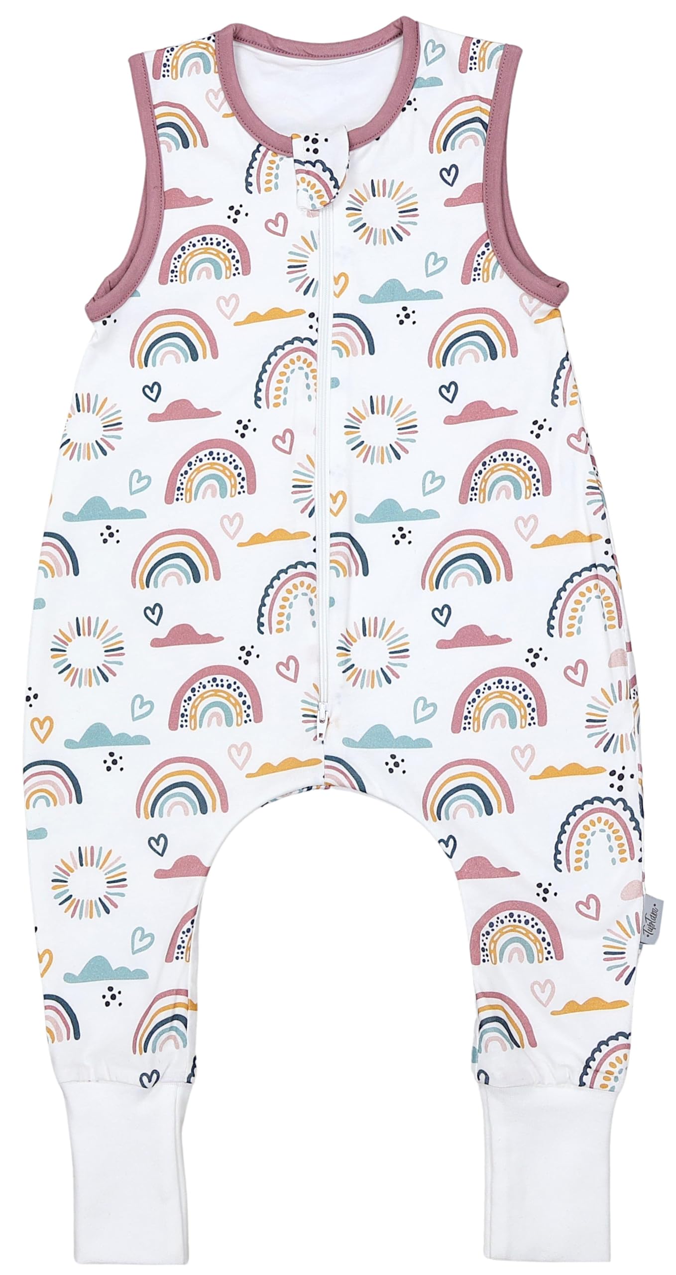 TupTam Sommerschlafsack Baby mit Beinen– Leichter Schlafsack Baby Sommer 0.5 TOG, OEKO-TEX, Farbe: Regenbogen Herz Wolken, Größe: 116-122