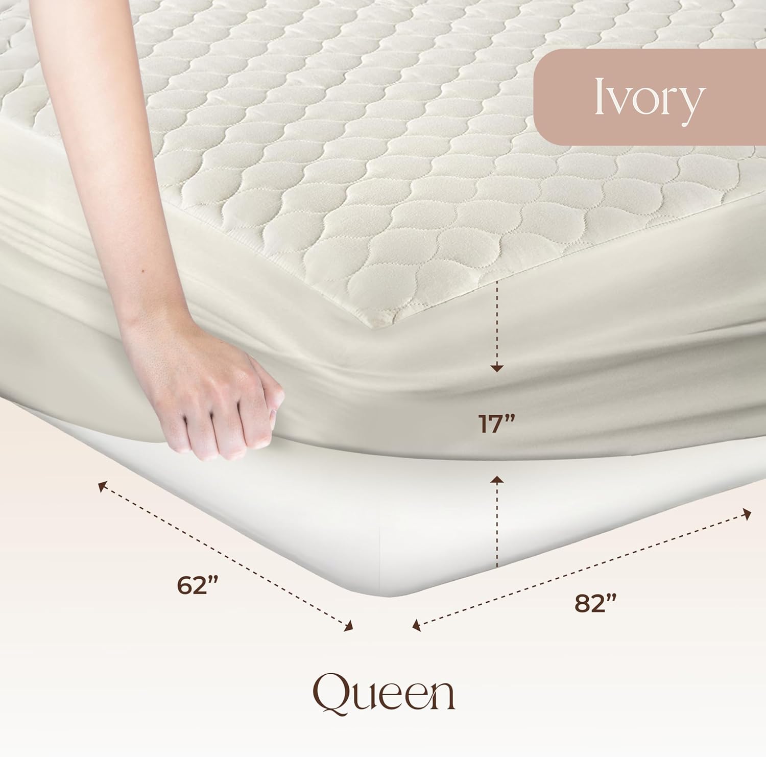 100% Cotton Organic Mattress Pad - Breathable & Cooling Mattress Protector Queen Size - Premium 300GSM Quilted and Noiseless Machine Washable Organic Mattress Protector (Ivory, Queen) Queen Ivory