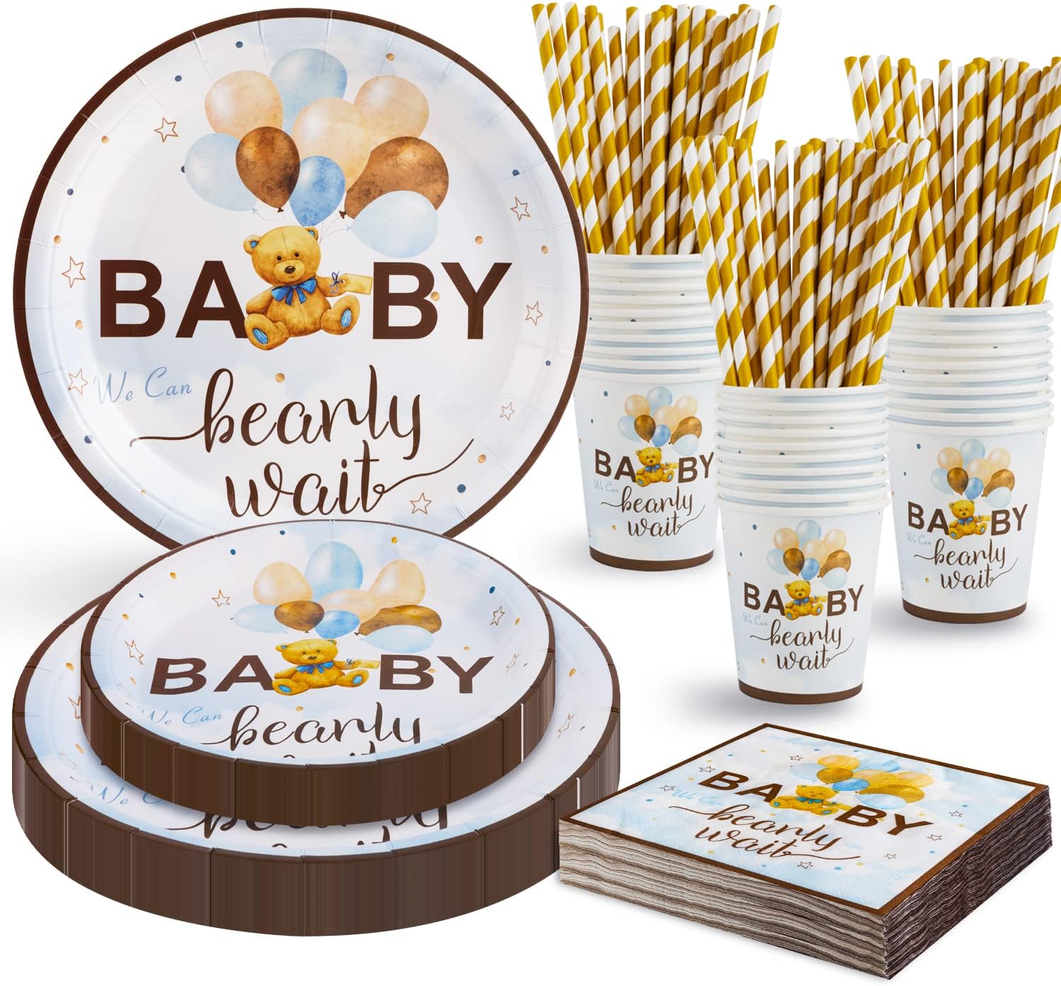 Vaisselle Jetable Baby Shower Mixte, 24 invités Assiette Jetable Teddy