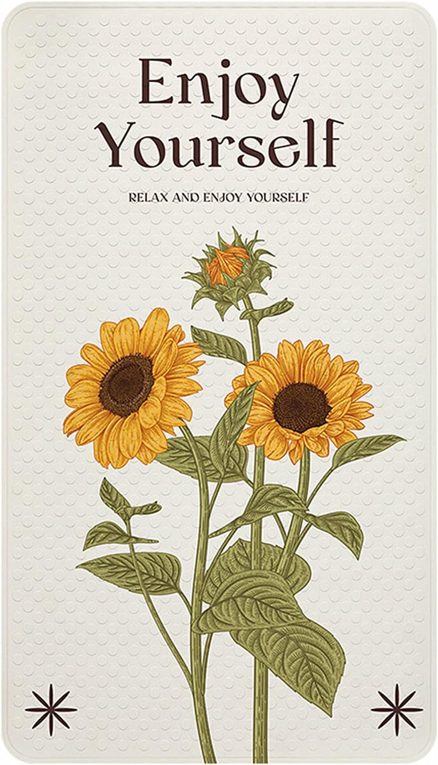 UKELER Sunflower Bath Tub Shower Mat 27.5 x 15.7 Inch Non-Slip Shower Stall Mat Comfortable Massage Bathtub Mat with Suction Cups