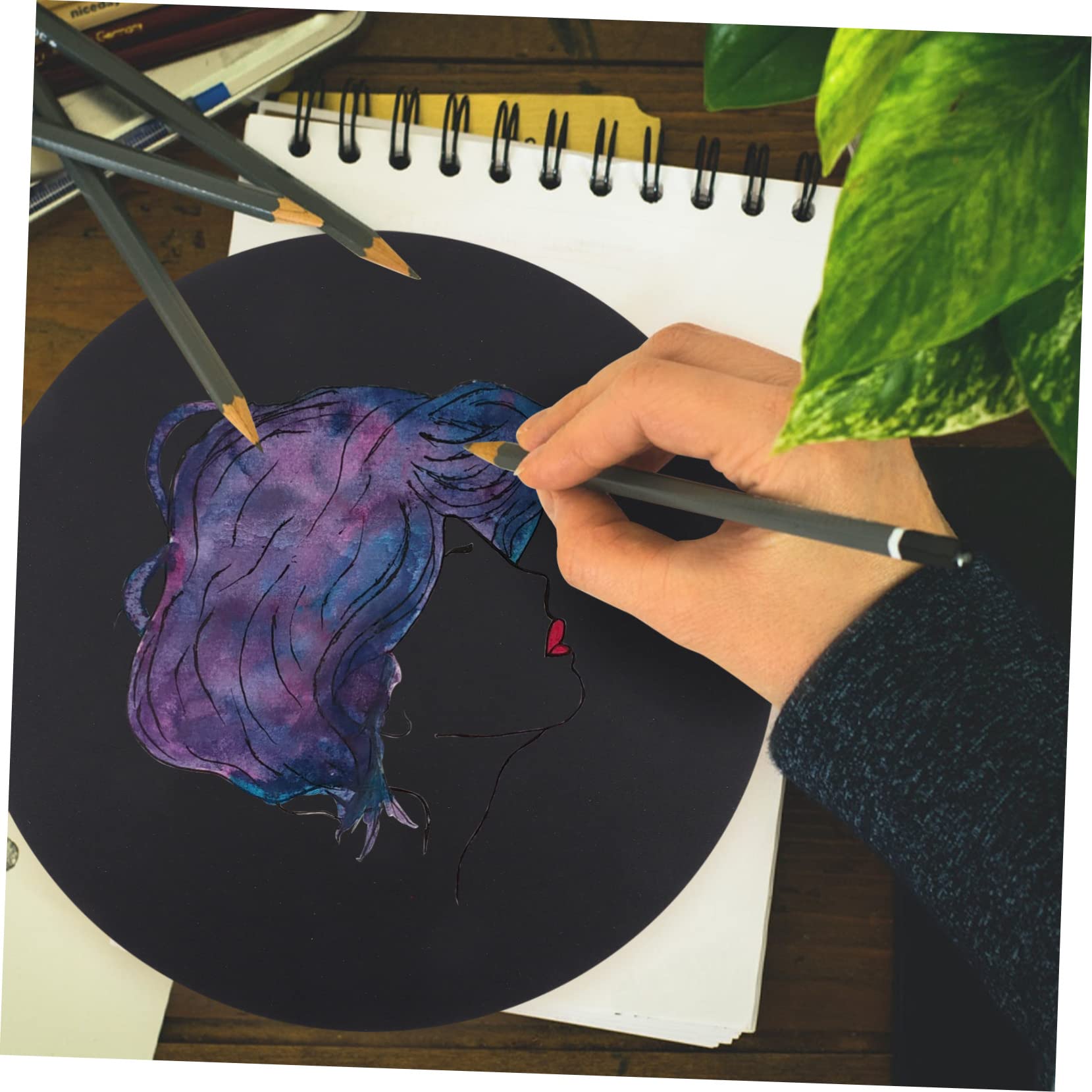 KONTONTY Cartulina Redonda Para Dibujar 36 Cm 50 Piezas Negra Para Manualidades Dibujo Caligrafía Artística Diy Artísticas Portátil
