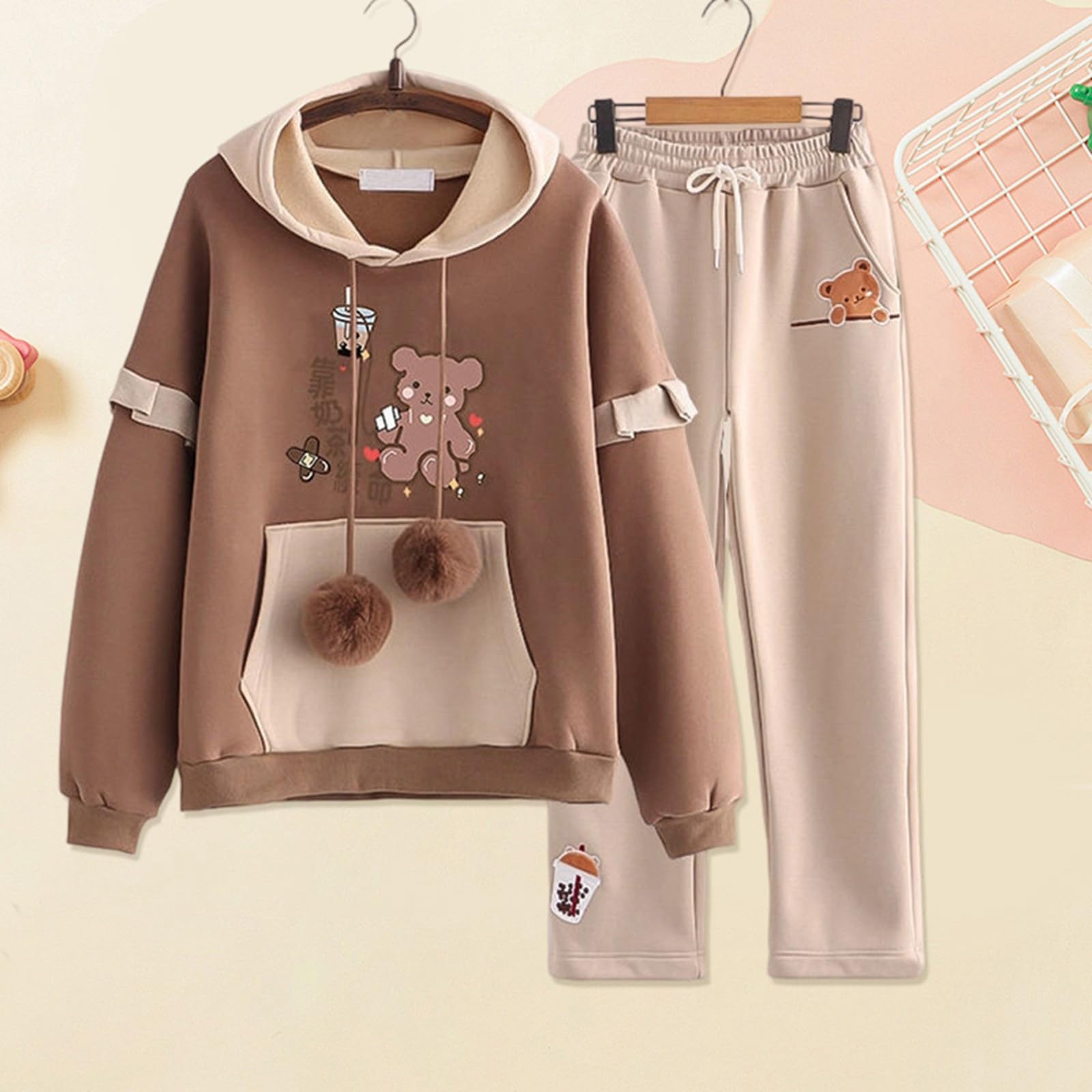 Generico Completo da Ragazza Composto 2 Pezzi, Tuta Casual con Felpa e Pantaloni della Abbigliamento Scolastico per Ragazze, Comodo Sportivo #D
