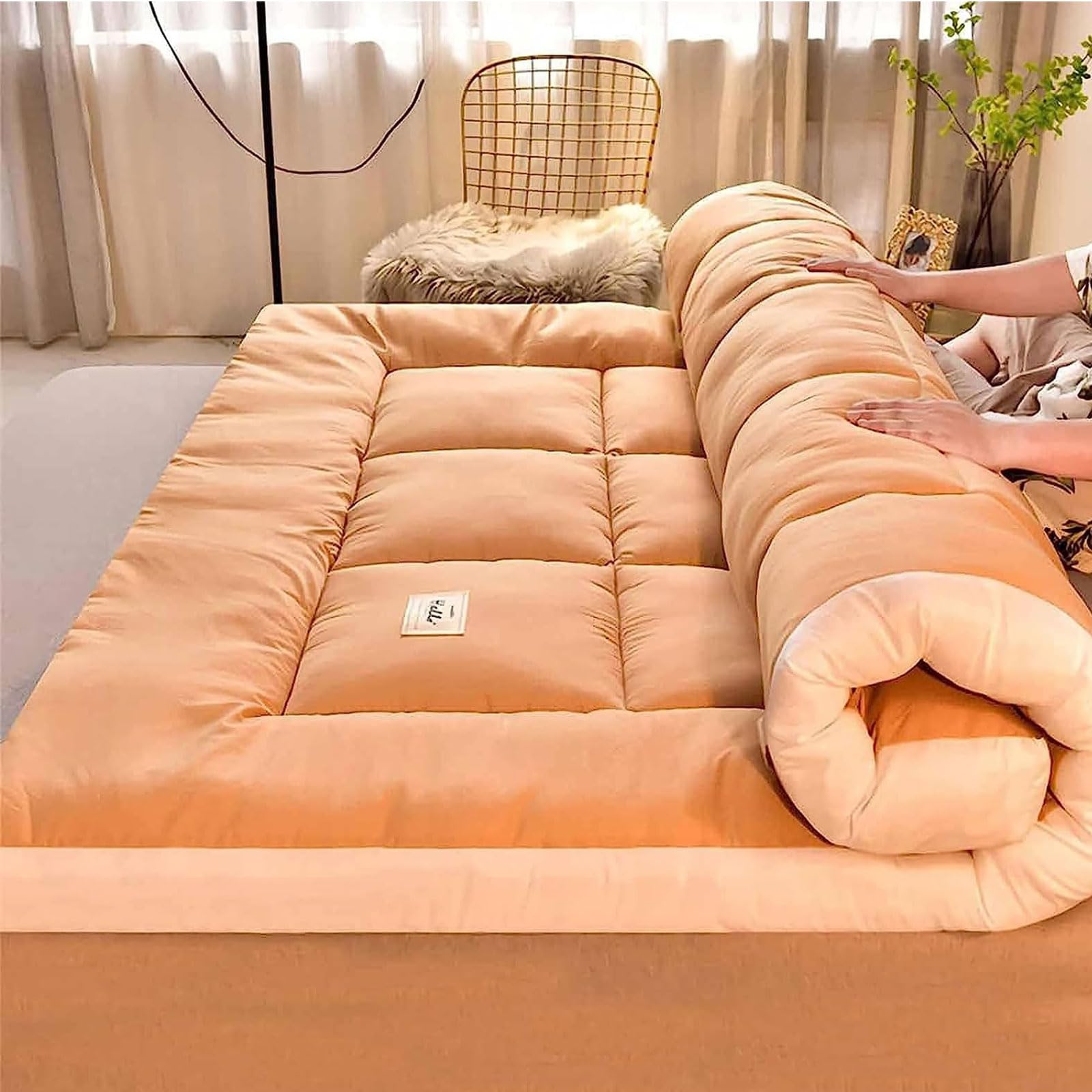 WFYYN AYAY Japanese Floor Mattress,Japanese Thicken Futon Mattress Breathable Foldable Floor Bed Camping Mattress for Adults(Size:A,Color:Light Brown)