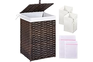 Greenstell Large Wicker Hamper with lid and Removable Liner Bags
