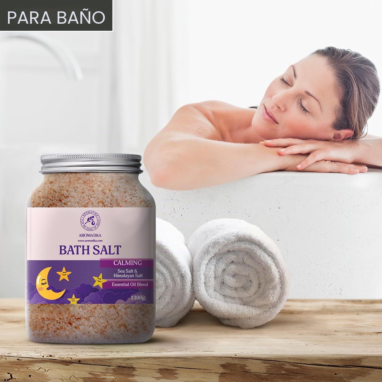 Sales de Baño Calmante 1300g con Aceite Esencial de Sándalo & Lavanda & Bergamota - 100% Sales Naturales Marinas - Relajante - Cuidado Corporal - Cuidado Corporal - Aromaterapia