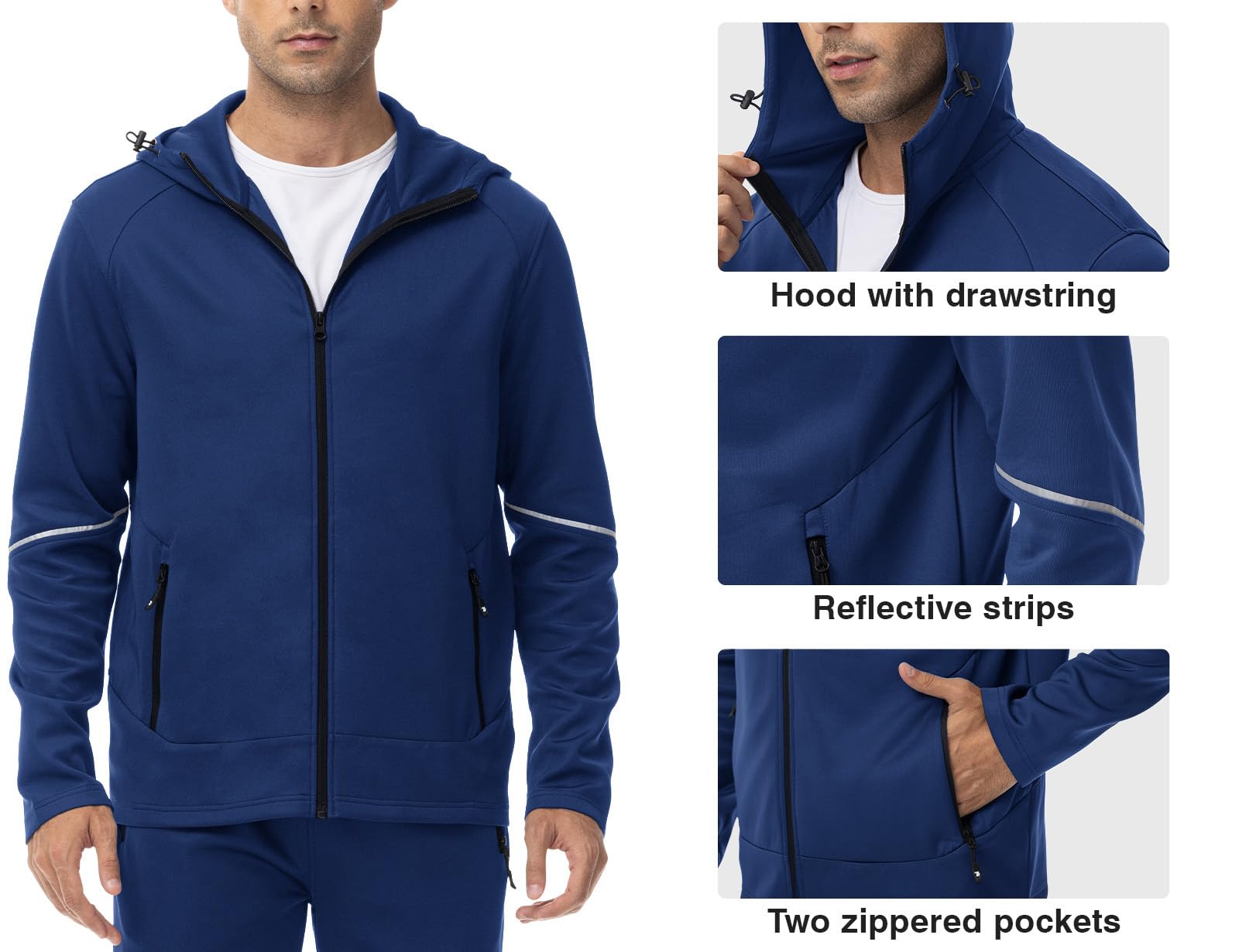 Rdruko Conjunto deportivo de 2 piezas para hombre, con capucha, para correr, entrenamiento, gimnasio, calentamiento, ropa deportiva