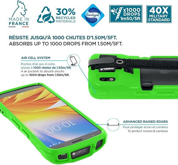 Mobilis Schutzhülle für Zebra TC22 TC27 mit Anti-Sturz-Handschlaufe & Stifthalter, Etui in Militärqualität, Leuchtende Neonfarbe für hohe Sichtbarkeit & Sicherheit (Grün fluoreszierend) - 4