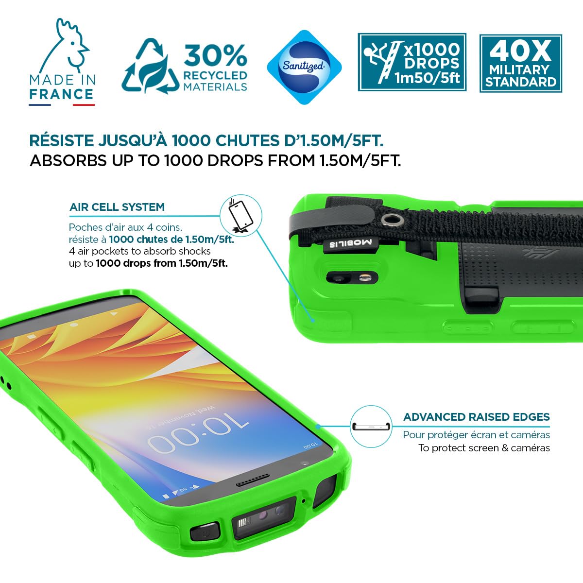 Mobilis 052063・(052063)・Cover・Grün・Zebra・TC22・TC27・Antibakteriell・Tropfsicher・Schlagfest・Kratzresistent・Schockresistent・Frankreich