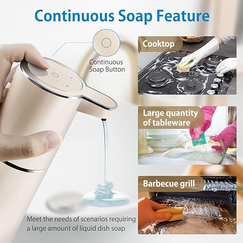 Miniatura 10 de Gotofine Dispensador automático de jabón espumoso, espuma ajustable de 4 niveles, dispensador de jabón de montaje en pared, recargable por USB, 12.8