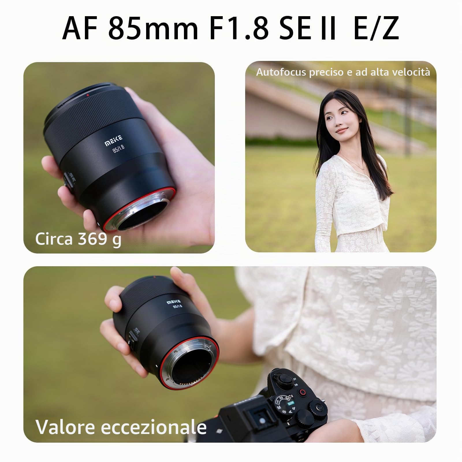 Meike 85mm F1.8 SE Mark II STM AF Full Frame Teleobiettivo medio con messa a fuoco automatica per ritratti, obiettivo a focale fissa compatibile con fotocamere mirrorless Sony E Mount A7 A7R A7IV A7R