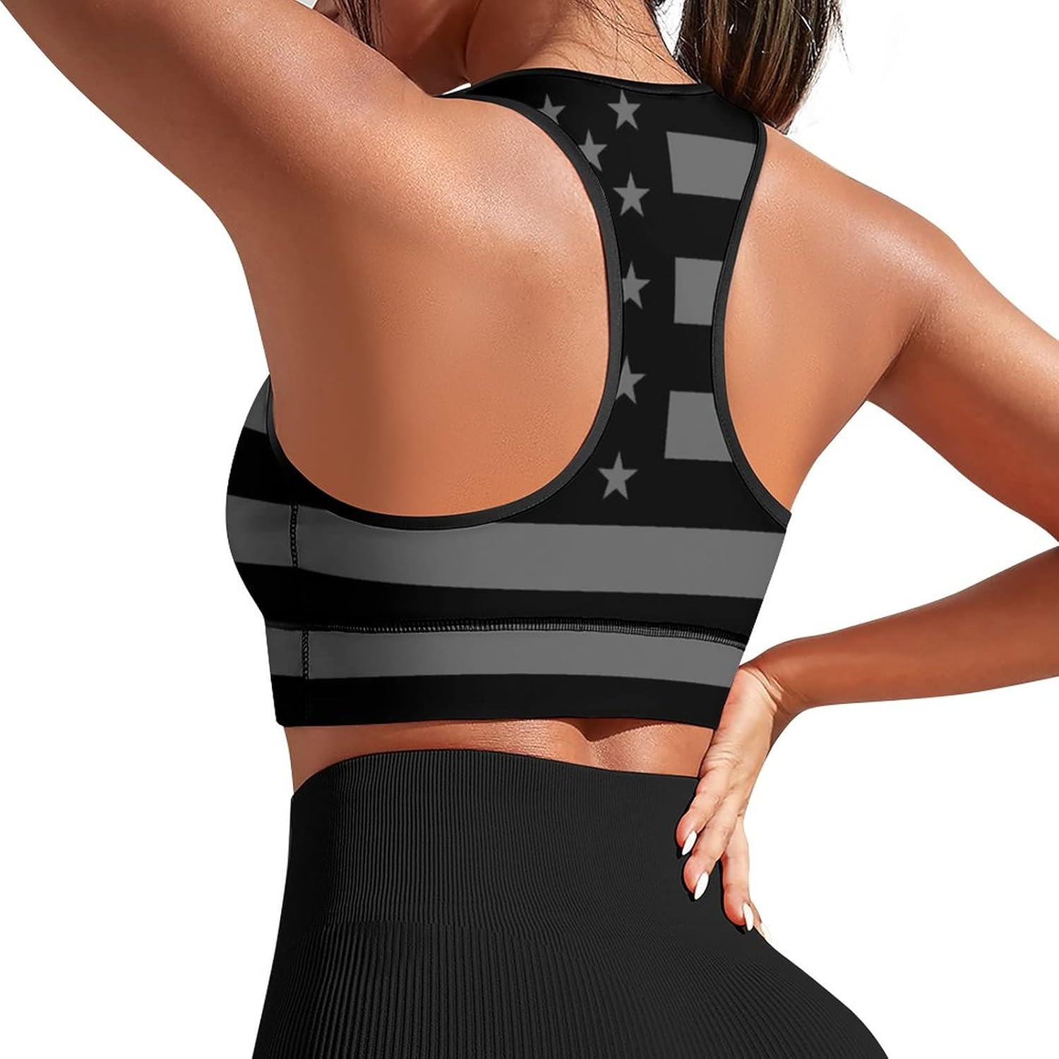 Black America Flag Sports Bras for Women with Removable Pads Yoga Crop Tank Tops Fitness Exercise Workout Running Top X-Large