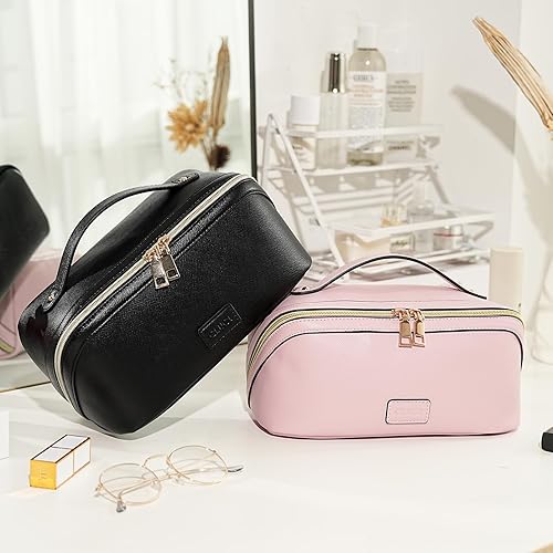 Miniatura 9 de CLUCI Bolsa de maquillaje para mujer, bolsa de cosméticos de viaje de gran capacidad, bolsa de aseo impermeable de cuero, con asa y divisor, bolsa