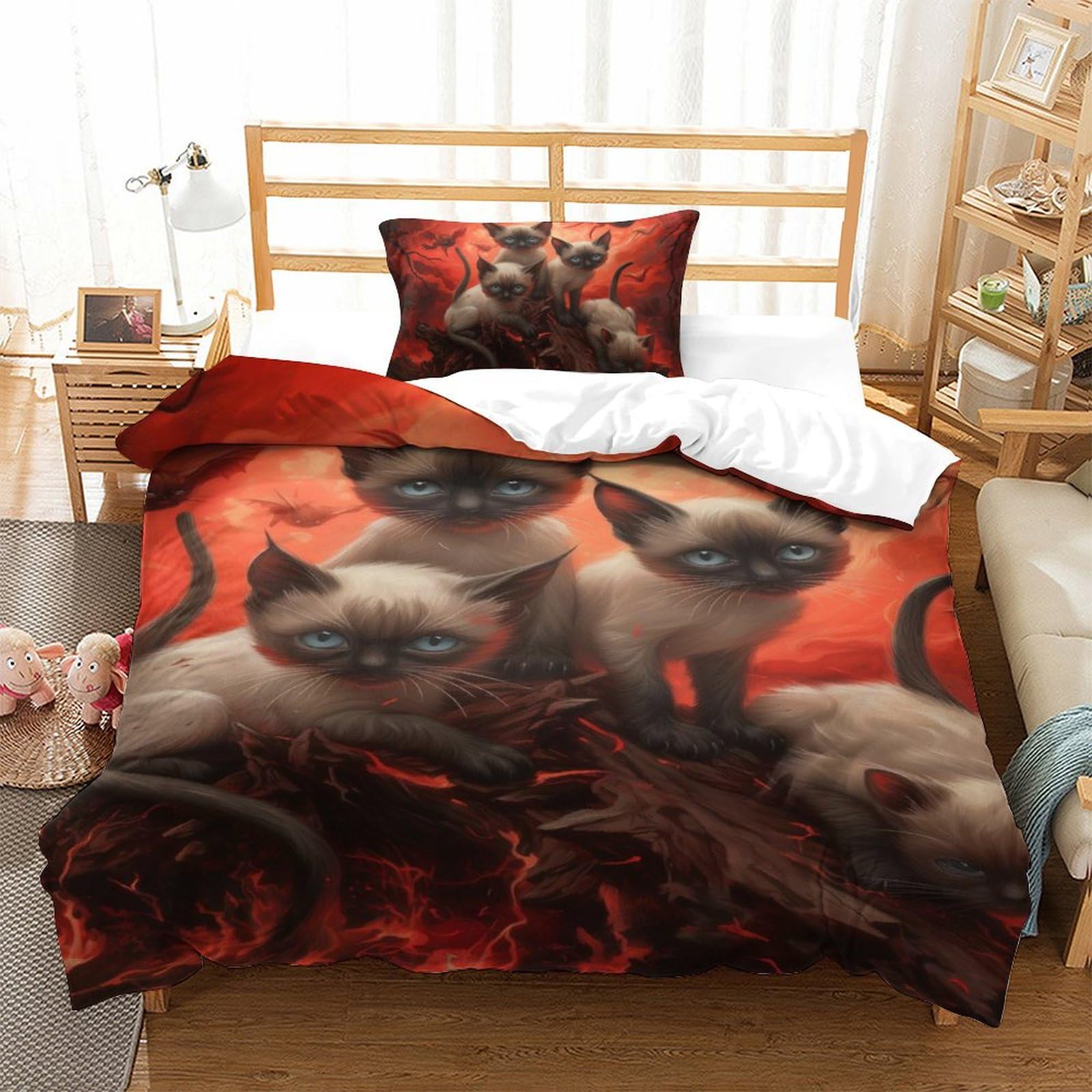 Housse de couette Chat Siamois 3D idée cadeau parure de lit pour adolescent