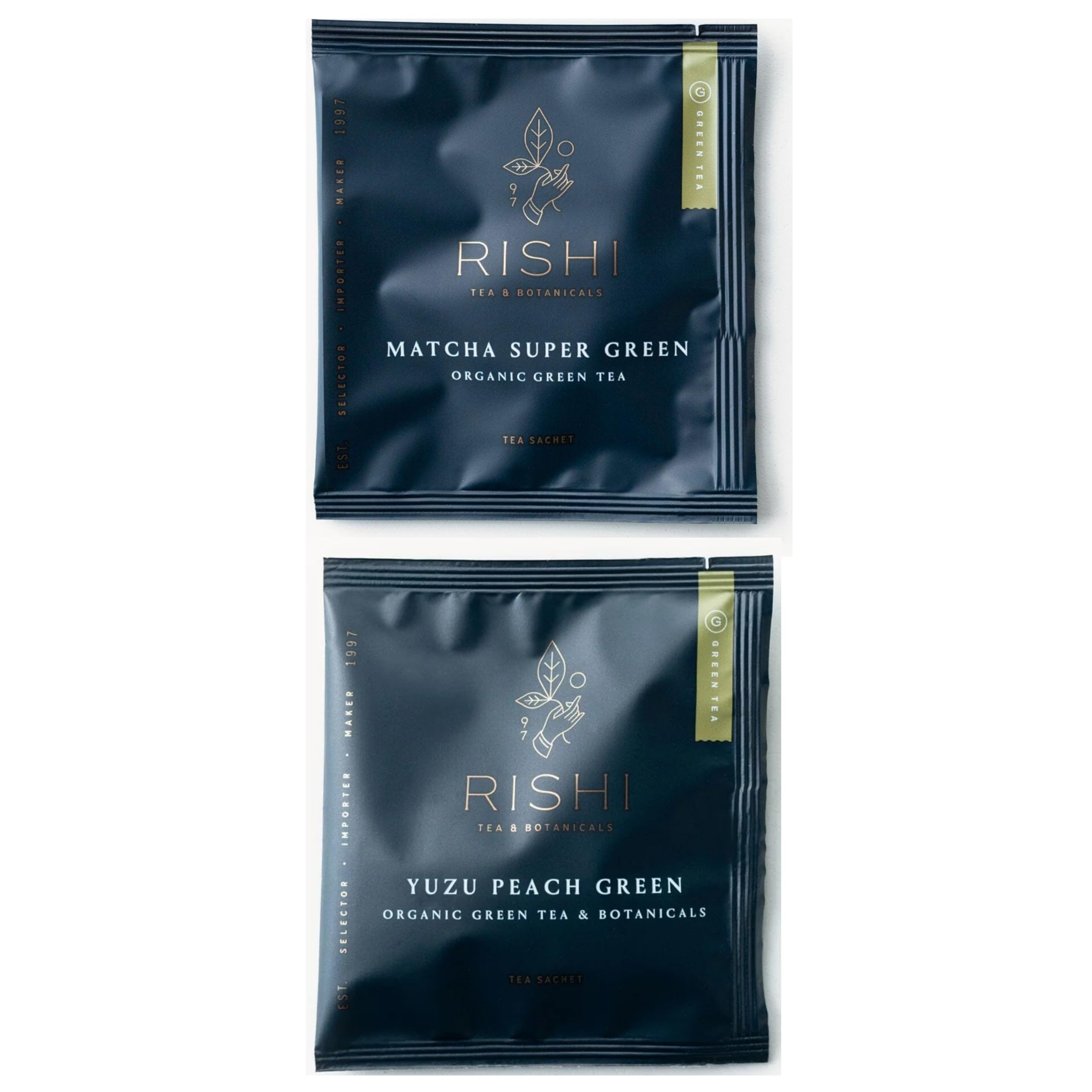 Rishi Tea Matcha Super Green Yuzu Peach Green Tea - Organic Sachet Tea Bags Caffeinated Green Tea Bundle