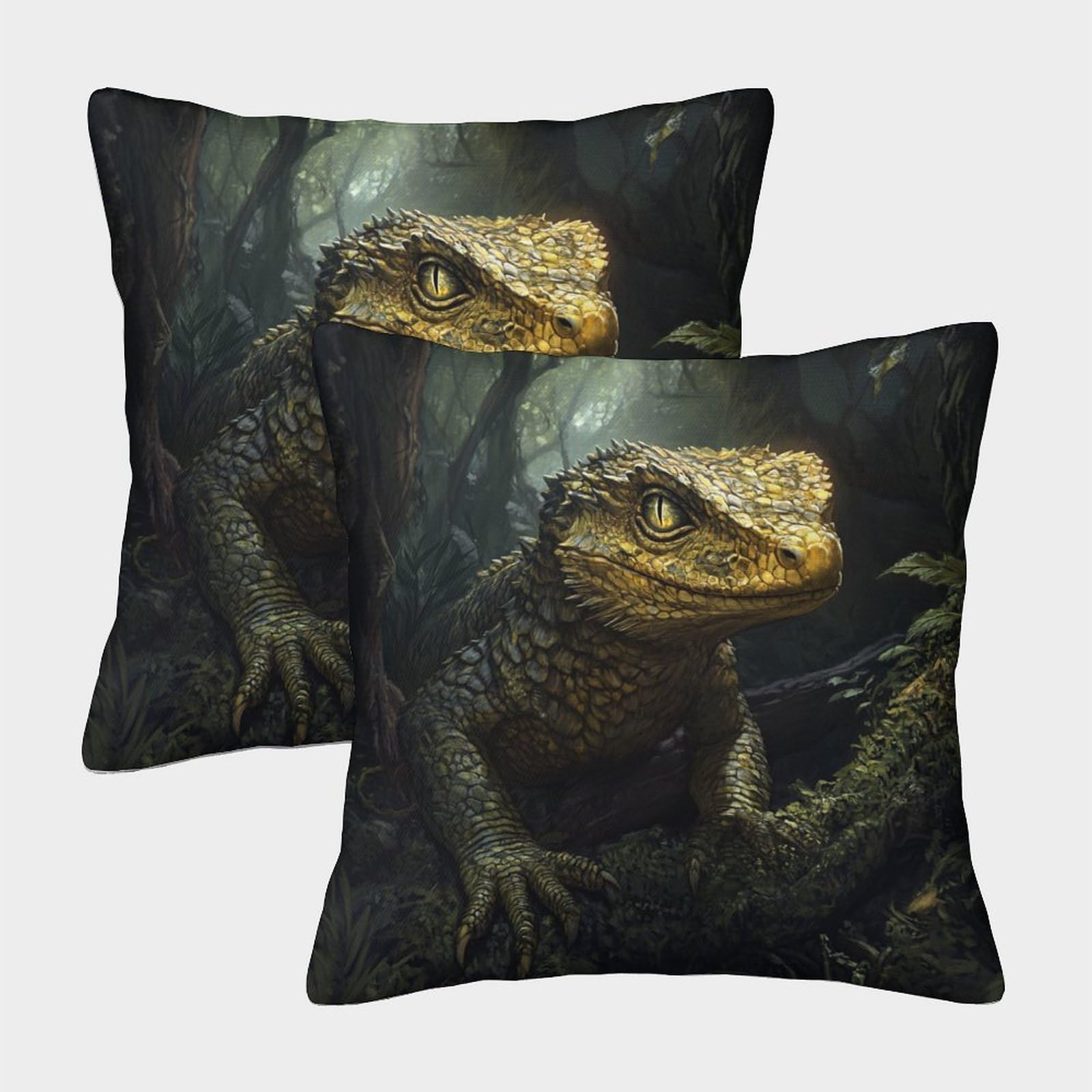 kaiyun 2 Pack Throw Pillowcase 45x45cmLizard in The Forest,Wildlife Pattern Cushion Cover Home Decoration