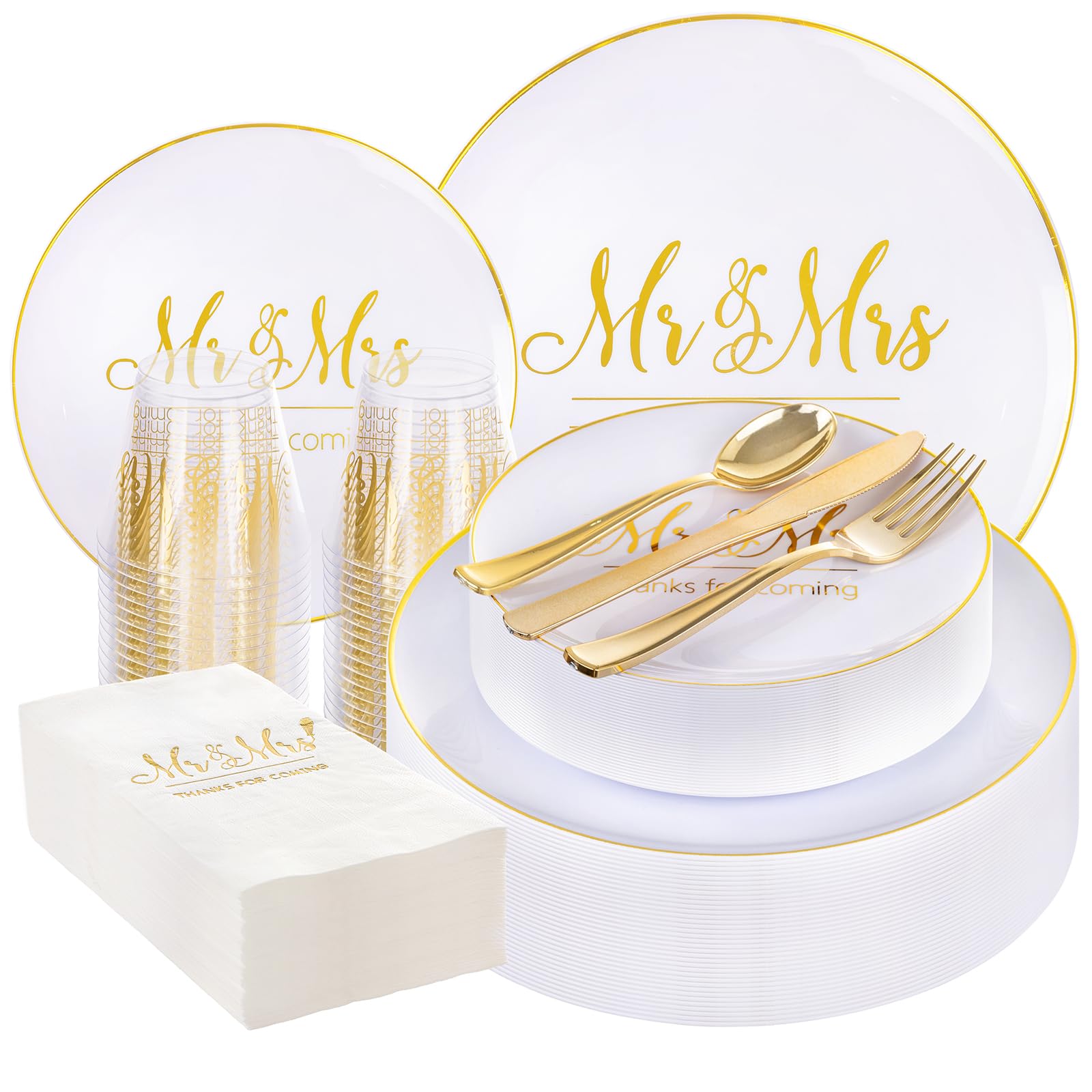 Gold Wedding Plates & Napkins - 175 Pcs -1