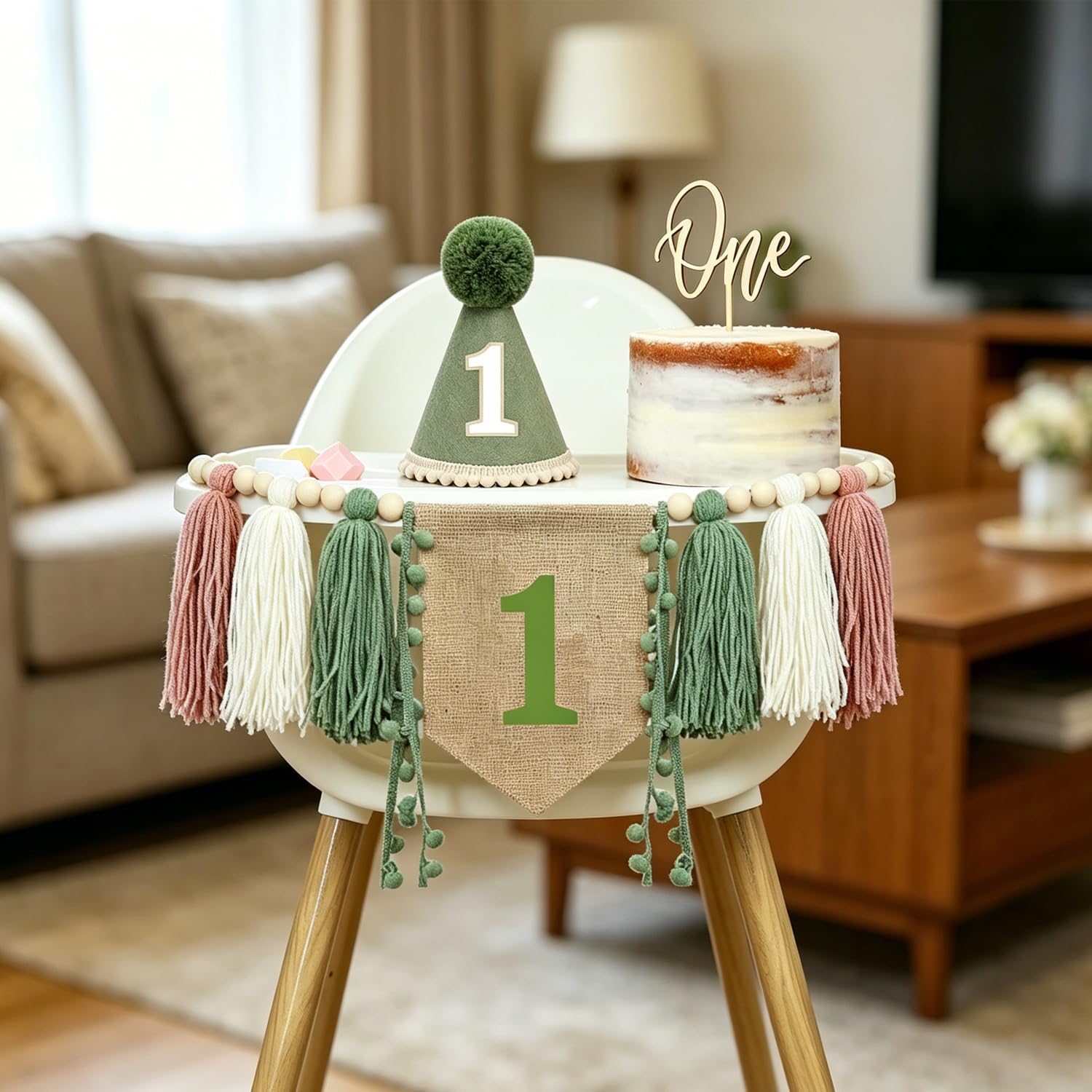 HIVTE 1st Birthday Decoration Set - High Chair Banner, Cone Hat, Cake Topper, Photo Backdrop - Boy Girl