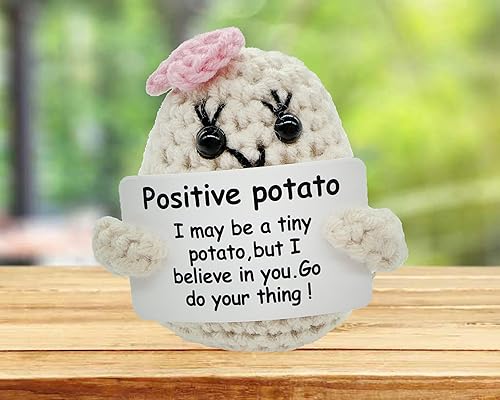Tekalobr Divertida patata positiva, muñeca de papa tejida de 3 pulgadas con tarjeta positiva, lana de ganchillo suave, muñeca de patata de lana de