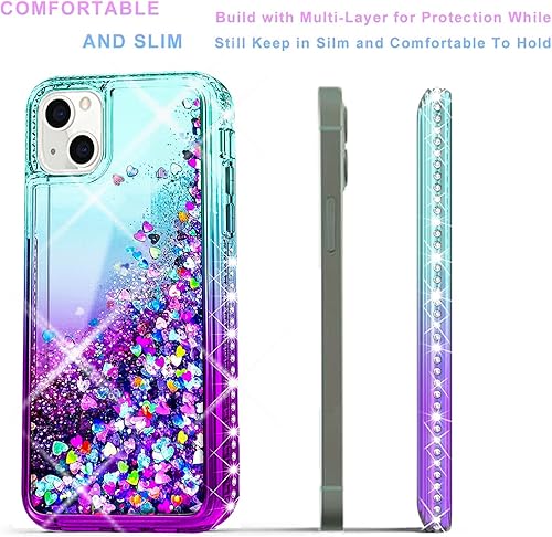 Miniatura 5 de STARSHOP Funda para iPhone 13, con protector de pantalla de vidrio templado incluido Líquido brillante con purpurina flotante de arena movediza y