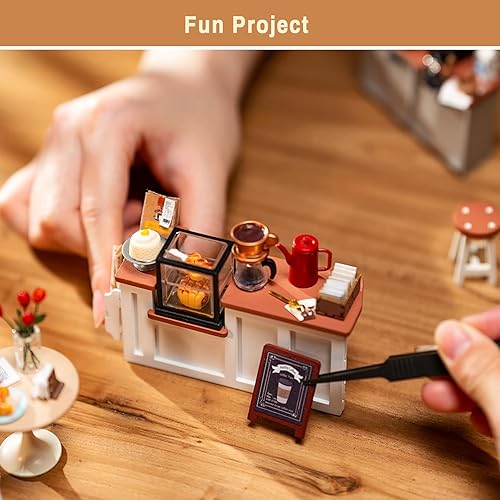 Miniatura 3 de Rolife Kit de casa en miniatura para cafetería, 120, kit de casa de muñecas en miniatura con luces LED, manualidades de casa pequeña para adultos,