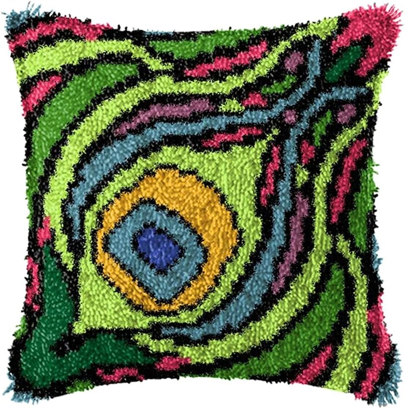 DL-YTG DIY Latch Hook Kits Throw Pillow Flowers Cover Rug Pattern Color Printed Canvas16X16 inch, Crochet Needlework Crafts for Kids and Adults