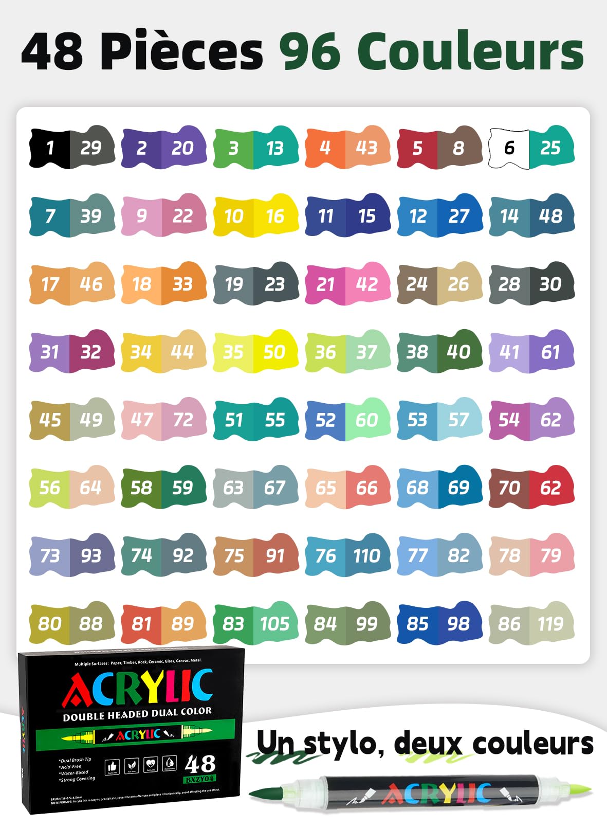 AEDAGA 48 Feutre Acrylique avec App, 96 Couleurs Acrylic Paint Marker
