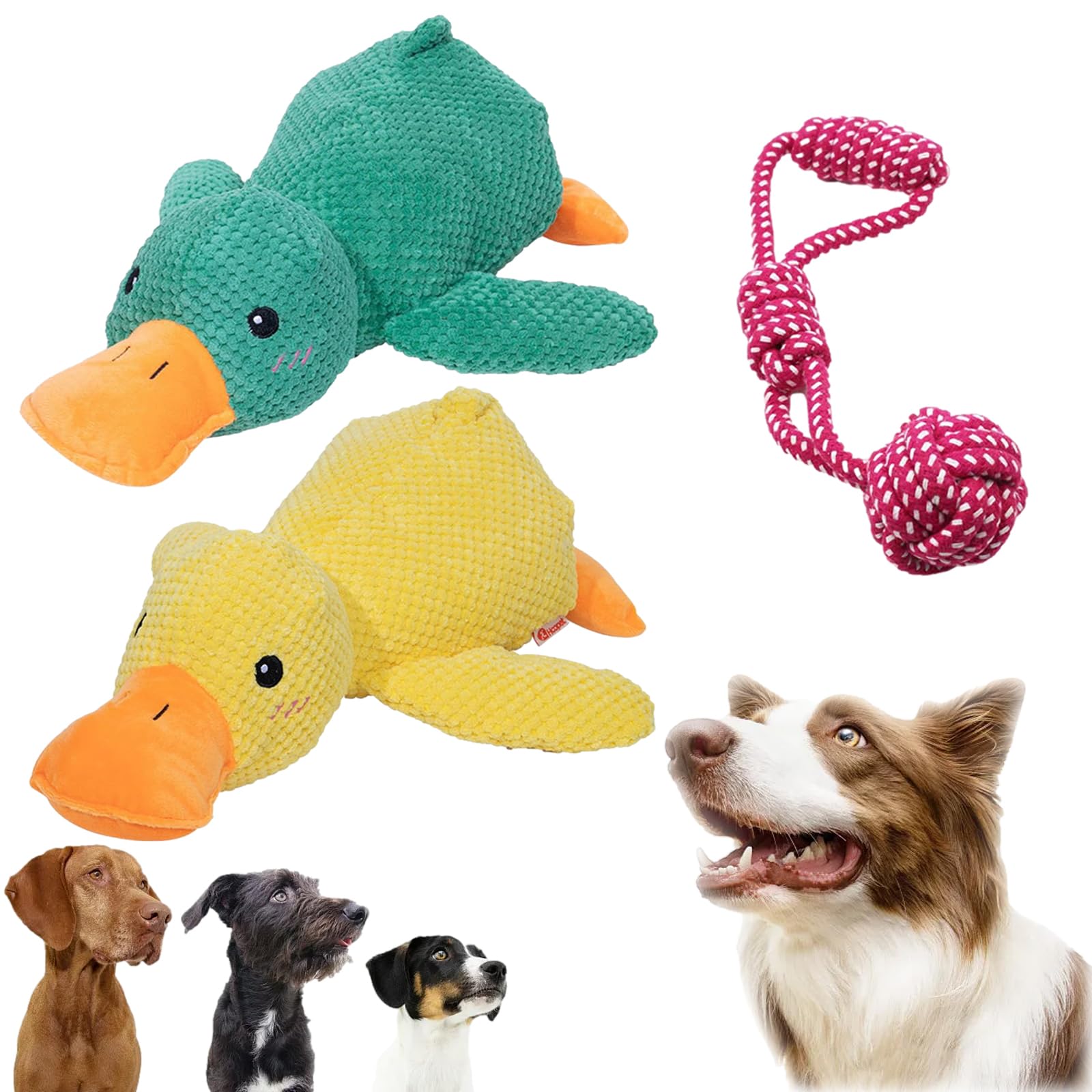 HOPASRISEE Emotional Support Duck for Dogs, Calming Duck, Zentric Dog Toy, The Mellow Dog Calming Duck, Quack-Quack Duck Dog Toy, Cute No Stuffing Duck with Soft Squeaker (2PC-A)