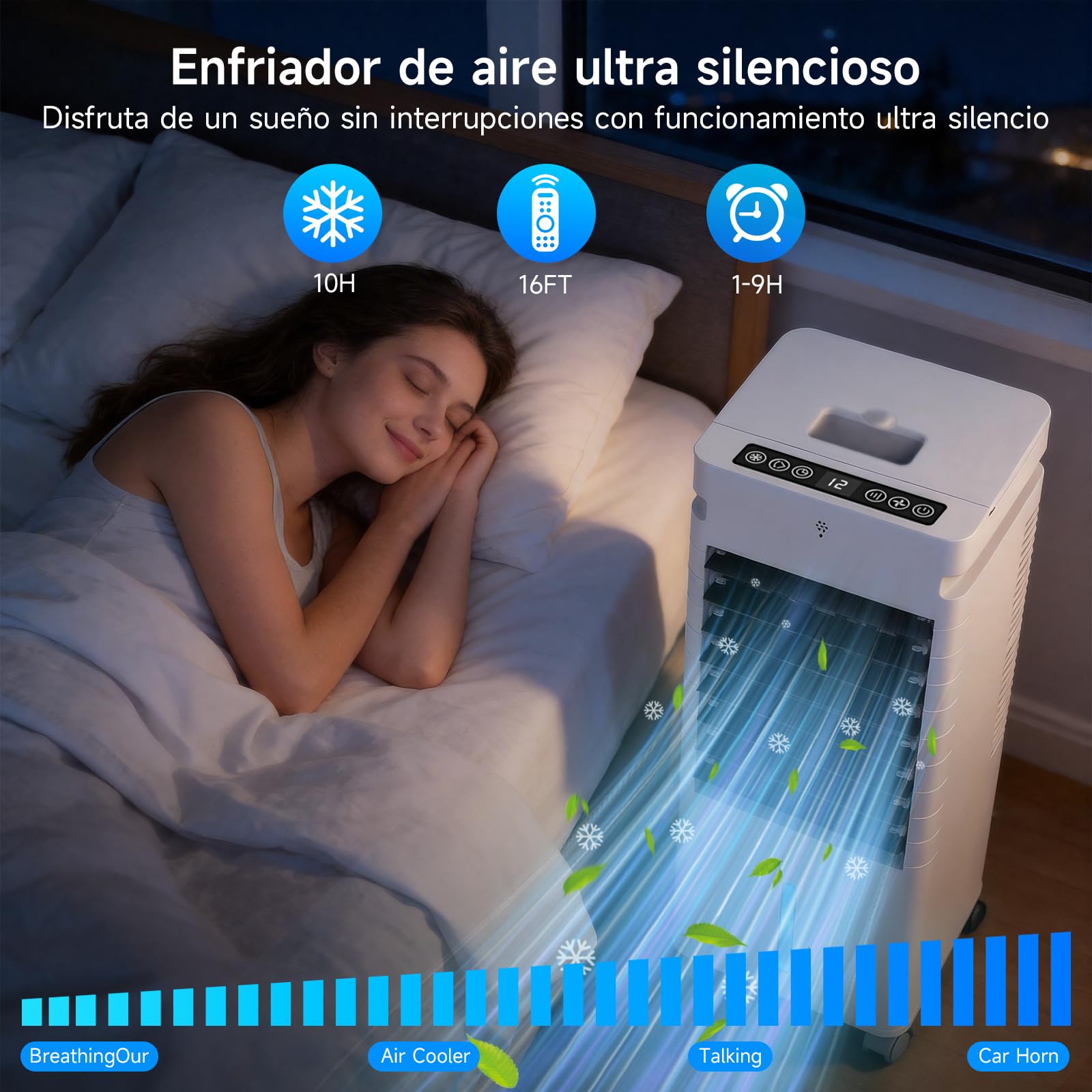 Aire Acondicionado Portátil, Enfriador de Aire por Evaporación con Ventilador de 20W, Depósito de 12L y Cristales de Hielo – 3 Modos, 12 Velocidades, Oscilación, Temporizador y Mando a Distancia