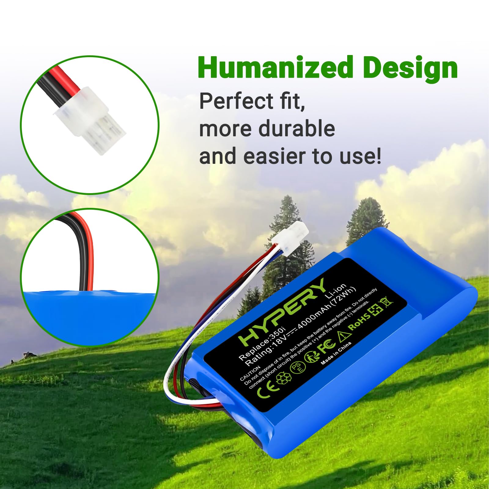 Batteria di ricambio agli ioni di litio da 18 V, 4000 mAh, compatibile con Yard Force Amiro 350, 350i, 400, 400i, Compact 280R, 400Ri, tosaerba