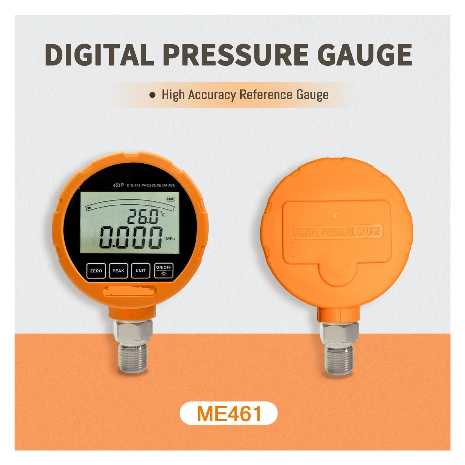Manómetro de presión for Combustible líquido y Gas ME461P, con diafragma LCD 316L, Protector Goma a Prueba Polvo, precisión 0,5% FS(G1-4,0-25MPa)