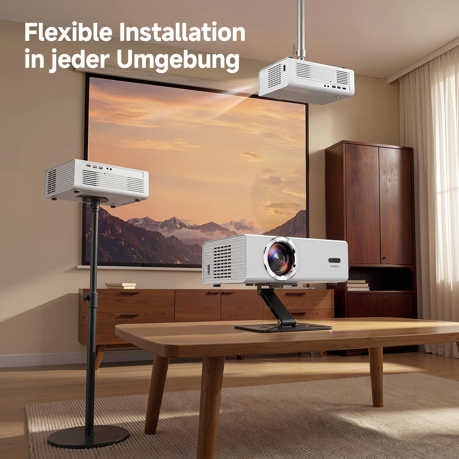 4K Smart Beamer mit WLAN & Bluetooth, KOGATA Projektor mit Autofokus, 6D Keystone, HDR10+ | Kompatibel mit Netflix-App & Dolby Audio | Heimkino Beamer für Garten & Streaming ohne TV-Stick