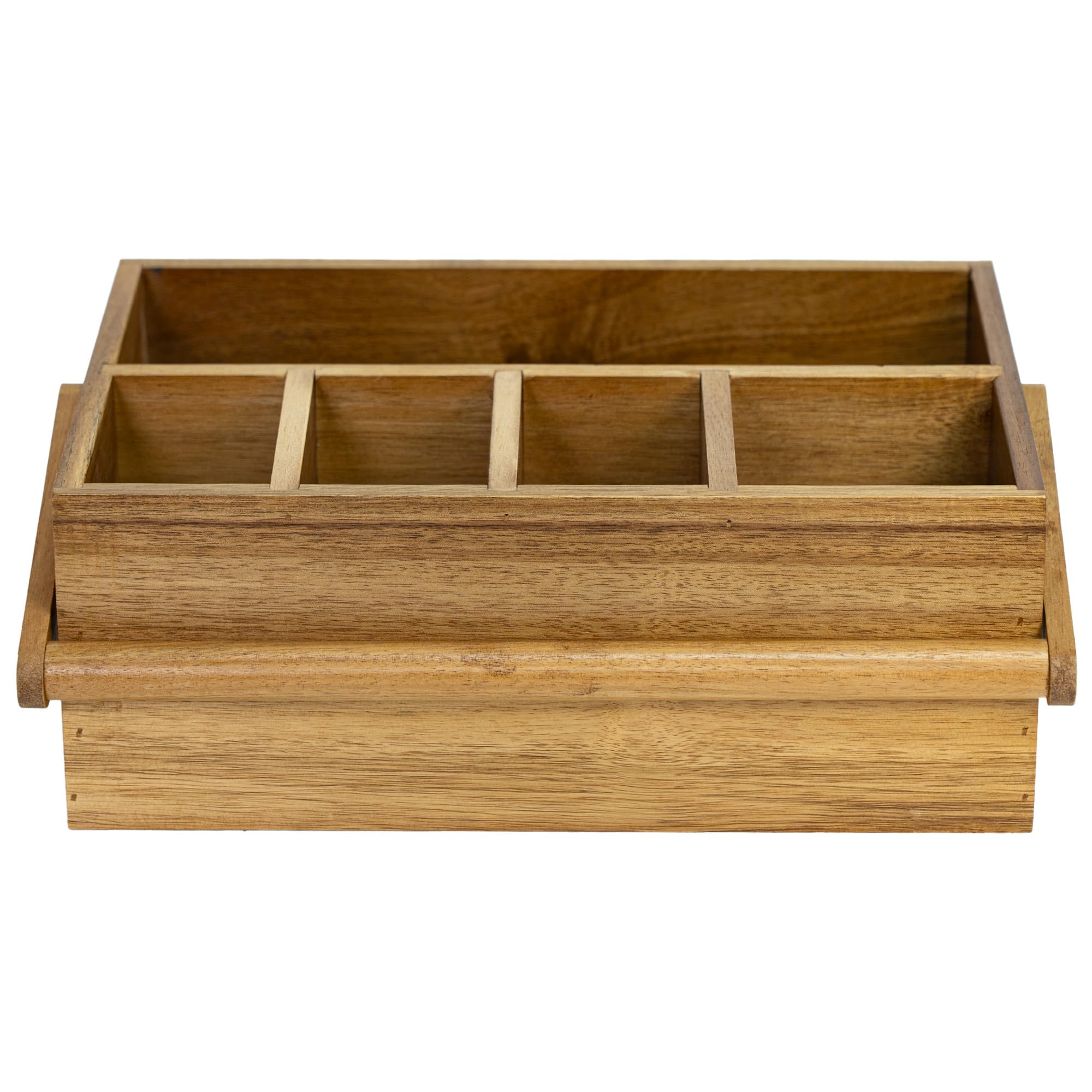 VaeFae Porta posate in legno di acacia con manico, 5 scompartimenti | Legno naturale, divisione pratica degli scompartimenti, multifunzione per utensili e piccoli oggetti