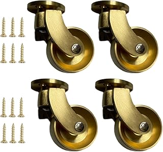 FSCLJ Antique Vintage Gold Furniture Castors Wheels, Solid Brass Swivel Castors, Plate Casters with Screws, Transport Castors, Replacement for Furniture, Sofa, Chair, Cabinet, Set of 4 25mm/1in