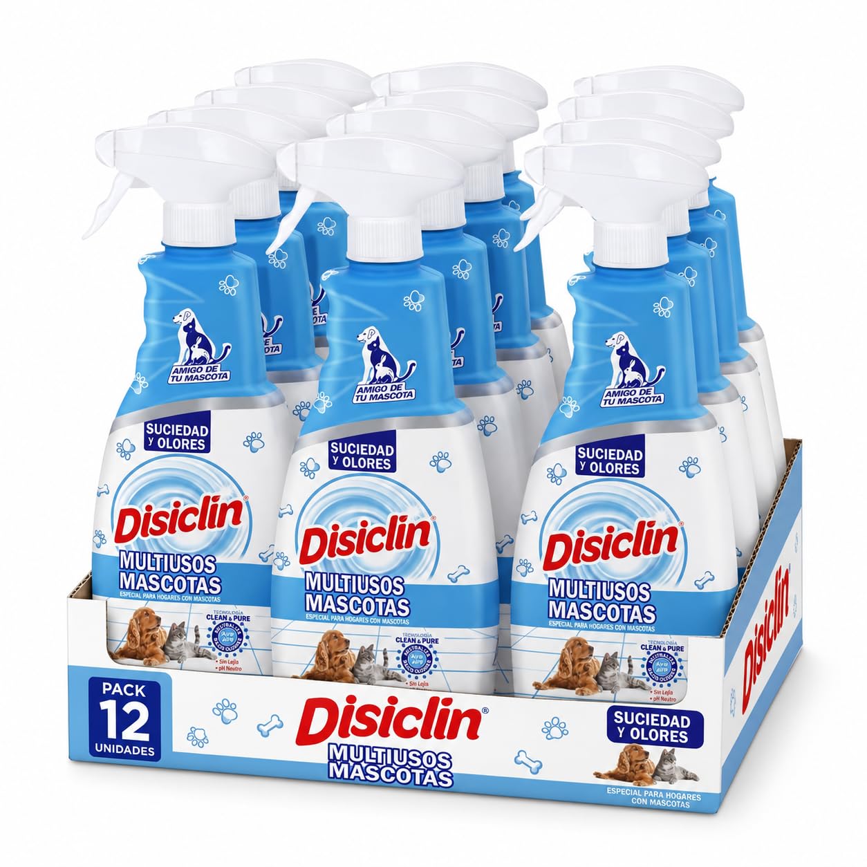Disclin Fuera Olores Limpiador Multiusos en Spray 750 ml – Caja 12 Unidades | Limpieza Multisuperficies | Ideal para Hogares con Mascotas | Aroma Fresco