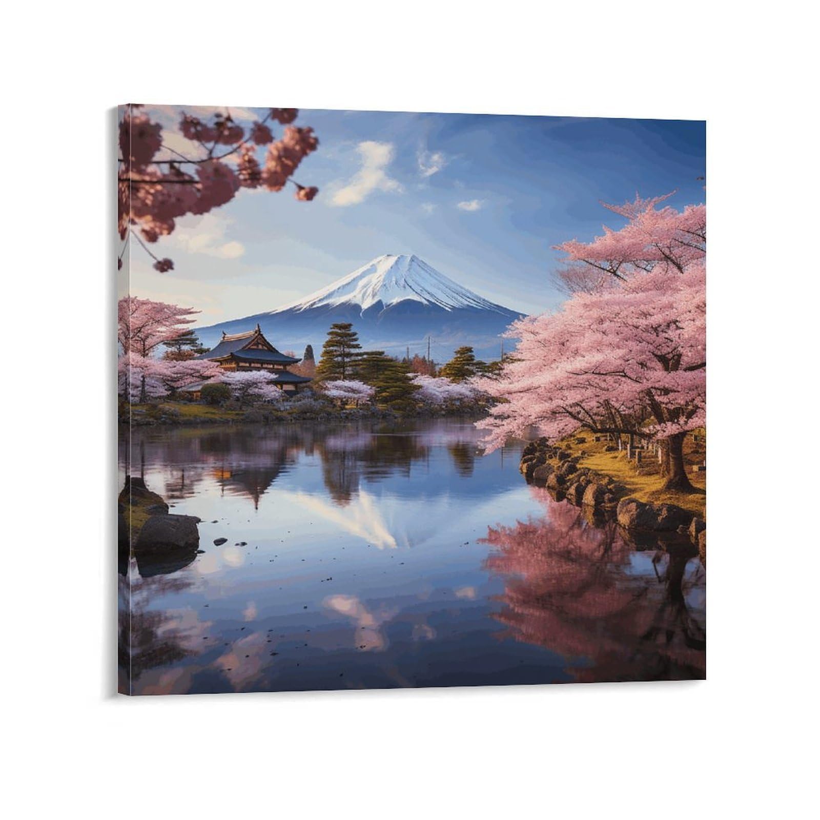 KLOPH Mount Fuji Cherry Blossom Trees Canvas Wall Art for Living Room 08x8inch Modern Artwork Painting for Bathroom Hanging Canvas Prints Aesthetic Wallart for Bedroom Kitchen Office Wall Decor