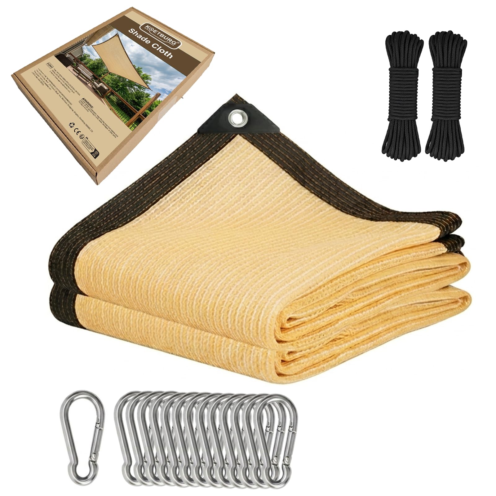 Filet Ombrage 3x4m Beige - Toile Haute Densité, Taux Ombrage 95% - Voile Rectangulaire avec Mousquetons & Corde 20m pour Serre, Jardin, Terrasse, Plantes