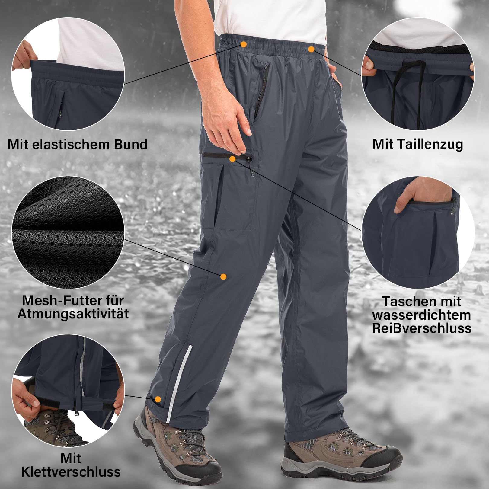 Pantalones impermeables para hombre, transpirables, resistentes al viento, pantalones de exterior, cintura elástica, pantalones ligeros para la lluvia, para senderismo, camping, golf